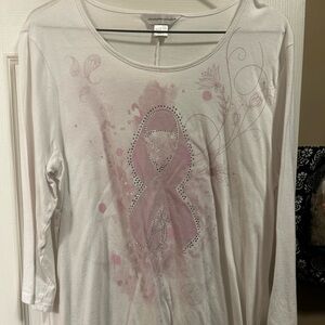 Christopher & Banks Long Sleeve Top with Pink Ribbon Design